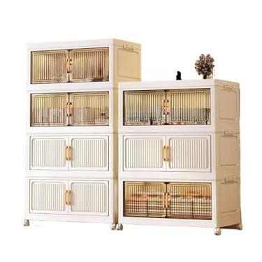 Imagem de Armário dobrável com rodinhas kit caixa organizadora com tampa organizador guarda roupa empilhavel(60CM-3 camadas de branco)