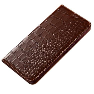 Imagem de LTLMYDAM Capa de couro genuíno para Xiaomi 17 Pro Max/17 Pro/17, carteira com textura de crocodilo, capa de telefone flip feita à mão, capa de proteção suave, marrom, 17 Pro Max