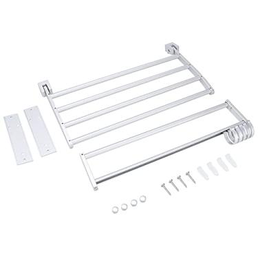 Imagem de Toalheiro de Banheiro, Suporte de Toalha Montado na Parede Com Design Dobrável, Rack de Armazenamento de Camada Dupla Com Ganchos, Prateleira de Toalha de Alumínio Espacial para