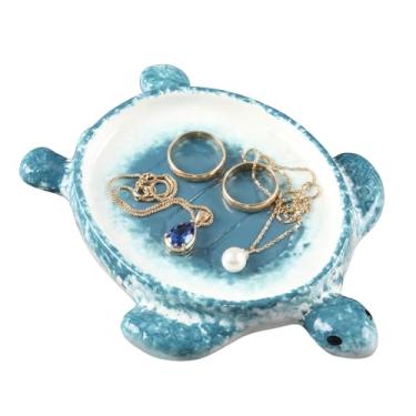 Imagem de Potiera Bandeja de joias de tartaruga marinha, suporte de anel azul decorativo de cerâmica feita à mão, prato para brincos, colar, chave, presente de tartaruga marinha de aniversário de Natal para