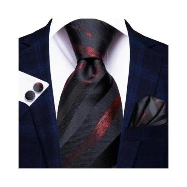 Imagem de Gravata Masculina De Seda 100% Vermelha Vinho Com Estampa Paisley 85cm