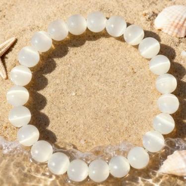 Imagem de Pulseiras elásticas com contas para mulheres, pulseira de pedra olho de gato para abundância confiança, contas de cristal natural feitas à mão, One Size, Pedra, Sem Pedra Preciosa