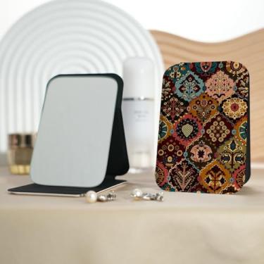 Imagem de Espelho de maquiagem portátil da série Bohemian Pattern, mini espelho de maquiagem portátil dobrável, espelho de contorno quadrado portátil vertical, adequado para todos usarem em várias ocasiões