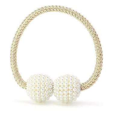 Imagem de Kit 2 Prendedores De Cortina Magnético Abraçadeira Imã Presilhas para Cortinas com Pérolas,Magnéticas, Decorativas, Cozinha, Quarto, Salas (Dourado)