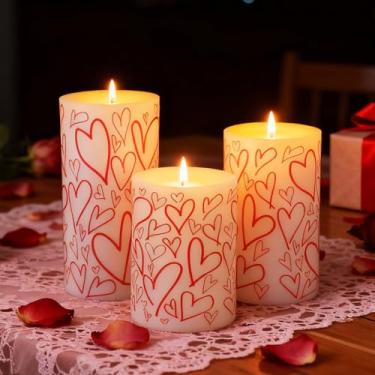 Imagem de Nuanchu 3 conjuntos de velas de coração para dia dos namorados (7 x 10 cm, 7 x 12 cm, 7 x 14 cm) velas rústicas sem perfume para o dia dos namorados, aniversário, decoração de mesa de casa, presente
