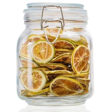 Imagem de Pote Hermético De Vidro 1,1L Aramado Transparente Redondo Com Tampa E Trava Porta Mantimentos Organizador De Armário E Cozinha (1,1L)