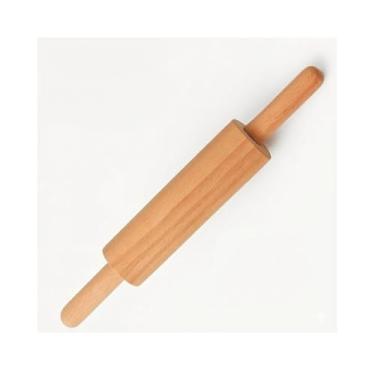 Imagem de Rolo de Madeira para Abrir Massa de Pizza, Pão e Pastel Superfície Lisa com Acabamento Polido 43cm