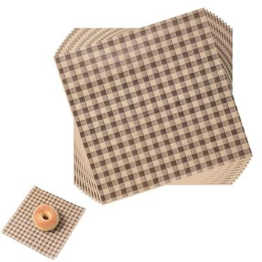 Imagem de 100 folhas de papel de cera à prova de graxa, 22 x 21 cm, folhas quadriculadas para embrulhar alimentos e forros de cesta para churrasco, piquenique, festa, almoço, hambúrguer e pão