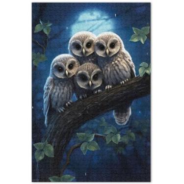 Imagem de Quebra-cabeças personalizados com três corujas fofas empoleiradas em uma hera 500 peças brinquedos para adultos família arte homens presentes exclusivos de festa de elefante branco, 50 x 35