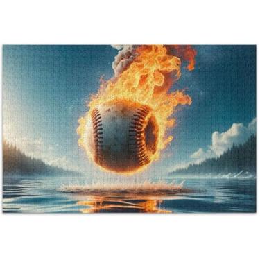 Imagem de Quebra-cabeça de beisebol Fire Water 1000 peças para adultos cenário floral arte divertida elefante branco, 75 x 40 cm