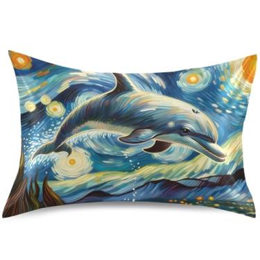 Imagem de Lindas capas de almofada de cetim de noite estrelada de golfinho para resfriamento de cabelo King Queen Standard Pillow Slip Premium Sleepy Pillows, tamanho Queen, 76,2 cm x 50,8 cm