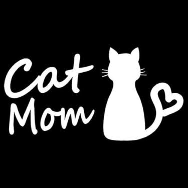 Imagem de 4 peças decalque de vinil à prova d'água Cat Mom Love, adesivo de presente divertido para amantes de animais de estimação para janelas de carros, para-choques, cadernos 13 x 6,6 cm (branco)