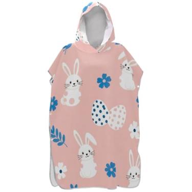 Imagem de Joisal Cute Rabbits Ovos Rosa Surf Poncho Trocador Roupão para Adultos Praia Banho Com Capuz Plus Size Unissex Adulto Poncho com Capuz