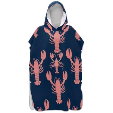 Imagem de Joisal Poncho de surfe para mudança de roupão adulto toalha de banho com capuz bonito secagem rápida bonito pêssego lagosta azul escuro ponchos femininos com capuz
