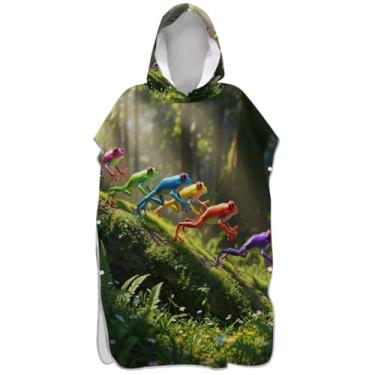 Imagem de Joisal Poncho de surfe de sapos coloridos para adultos trocador plus size ponchos adultos para mulheres com capuz impressão toalha de praia