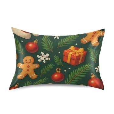 Imagem de Lindas fronhas de Natal de cetim verde de gengibre refrescantes king queen padrão fronhas personalizadas para cama fronha macia tamanho queen 76 cm x 50 cm