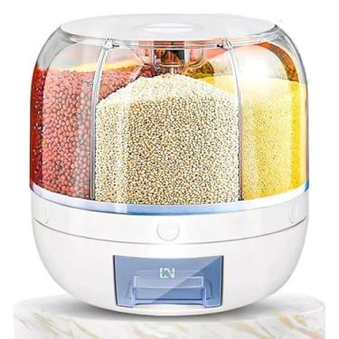 Imagem de Dispenser de Alimentos Secos com 6 Compartimentos, Base Giratória, Capacidade 10kg, Plástico ABS e PET, Transparente, para Arroz, Feijão, Grãos e Cereais