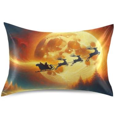 Imagem de Capa de almofada de cetim de Papai Noel veado alce colorido capa de travesseiro king queen padrão almofada macia básica tamanho Queen, 76 cm x 50 cm