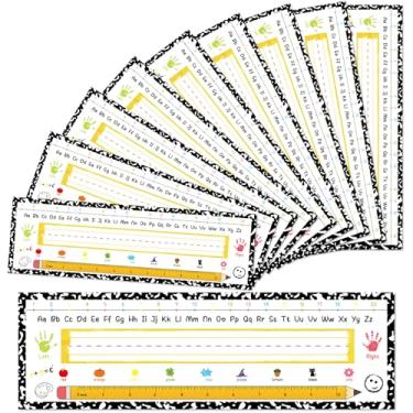 Imagem de 36 peças etiquetas de nome de mesa de composição, etiquetas de nome de mesa escolar, placas de identificação de composição com número do alfabeto, placas de identificação multiuso para sala de aula