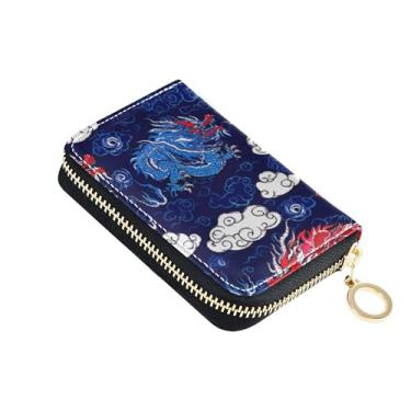 Imagem de Carteira feminina de desenho animado Dragons Red Blue Cool com zíper e porta-cartões, bloqueio de RFID, com zíper e zíper