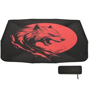 Imagem de Guarda-sol de carro lobo vermelho para para-brisa proteção de isolamento térmico persianas de janela carro 147 x 75 cm guarda-chuva de para-brisa de carro