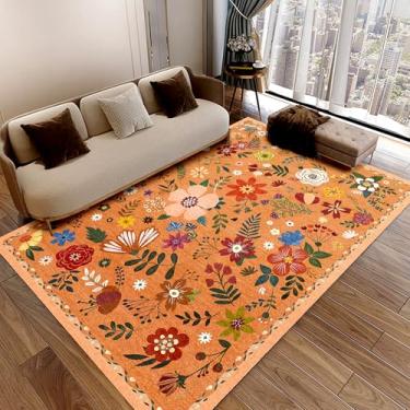 Imagem de Tapetes de área laváveis, tapete floral, tapete grande para sala de estar quarto, 1,5 x 18 m, laranja