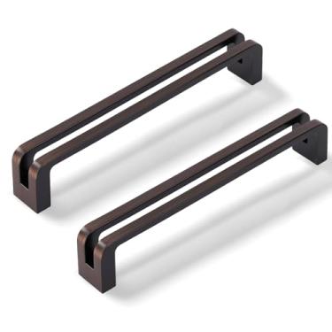 Imagem de Vicycmc Puxadores sólidos de liga de zinco bronze polido a óleo 5 polegadas (128 mm) orifício central, puxadores de armário de cômoda ferragens de puxar de armário de luxo para quarto, cozinha, pacote