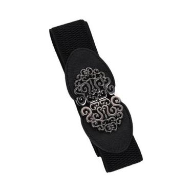 Imagem de Moda coreana feminina decorada elástica cinto largo fivela vestido sué