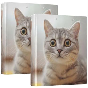 Imagem de Fichários engraçados Cat Surprised 3,8 cm, 3 argolas, 200 folhas, 3 pastas de anéis, fichário de escritório com 31,5 x 27 x 6 cm, pacote com 2
