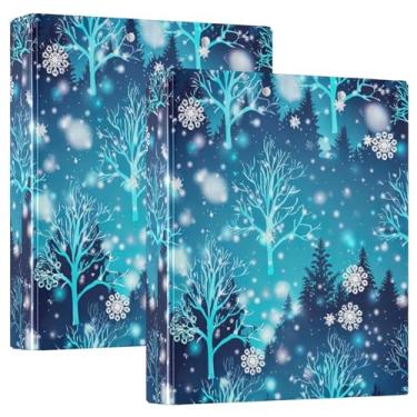 Imagem de Fichários de 3 anéis de inverno com cenário de floresta de neve de 3 cm comporta 200 folhas fofas pastas de caderno de anel redondo fichário de escritório, 31,5 x 27 x 6 cm, 1 pacote