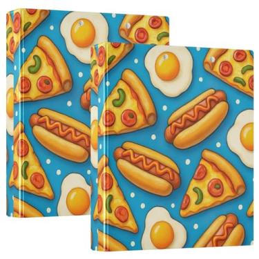 Imagem de Fichários amarelos de fatias de pizza 3 cm, 3 anéis, 200 folhas, pastas, portfólio, anel redondo, fichário de escritório, 31,5 x 27 x 6 cm, pacote com 2