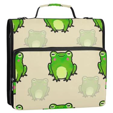 Imagem de Fichários de 3,8 cm, 3 anéis, fofos, sapos verdes, bege, com zíper, fichário organizador, fichário com alça, bolsa escolar do ensino médio, portfólio rosa e estojo para pasta de anel