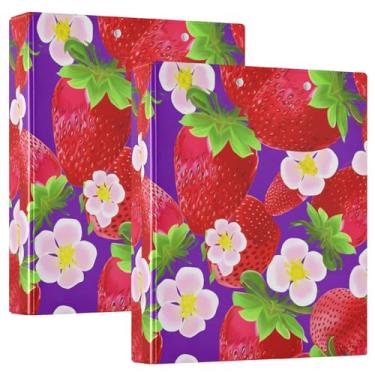 Imagem de Fichários personalizados de morangos, flores rosas, 3 polegadas, 3 anéis, 200 folhas, fichário de receitas com anel redondo, 31,5 x 27 x 6 cm, pacote com 2