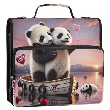 Imagem de Titanic Panda Romântico Amor 3,8 cm Fichários 3 anéis resistentes com zíper organizador de fichário com alça para carteira de desenho escolar com suporte para 500 folhas