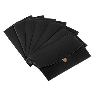 Imagem de Mini envelopes, pacote com 12 pequenos porta-cartões de presente, envelopes de convite de negócios de coração dourado retrô para aniversário de casamento, preto