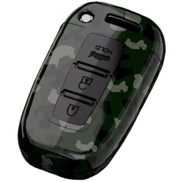 Imagem de Capa de chave de carro de fibra de carbono compatível com Hyundai IX35/Elantra/Sonata 8 9/compatível com Kia Sportage/K5/K2/Sorento/Optima/Forte(3 Button ComoGreen)