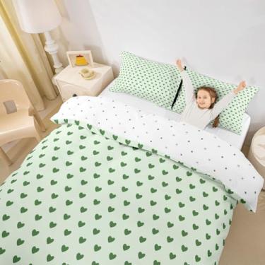 Imagem de Manfei Simple Hearts Conjunto de capa de edredom infantil, tamanho casal, feminino, fofo, coração, moderno, meninas, meninos, decoração de quarto geométrico, decoração de quarto geométrico, capa de