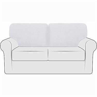 Imagem de Capas de encosto de sofá elástico nas costas de sofá com cordão, capas de almofada de substituição para sofá jacquard de lã polar (marfim, esquerda + direita)