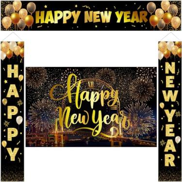 Imagem de Ctosree 4 peças Happy New Year Banner Dourado Fogos de artifício Feliz Ano Novo Fundo X Grande Festa Ano Novo Sinal Decorações para Festa de Ano Novo Suprimentos para Festa de Ano Novo