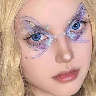 Imagem de 3 peças de adesivos de tatuagem brilhante de asas de borboleta à prova d'água olhos rosto arte corporal tatuagens falsas para mulheres maquiagem dança festival de música