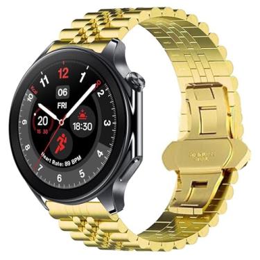Imagem de Compatível com pulseiras OnePlus Watch 2R, pulseira pesada de aço inoxidável sólido de 22 mm com fecho dobrável de borboleta compatível com relógio inteligente OnePlus Watch 2 de 46 mm/2R/1 (ouro