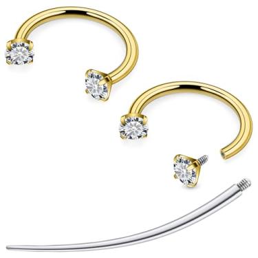 Imagem de Tvalccoy F136 titânio 20/18/16/14 g Ferradura nariz septo lábio orelha piercings 8/10/12 mm cartilagem hélice daith brincos joias para mulheres homens, 14g*5/16in(8mm), Metal, Zircônia cúbica