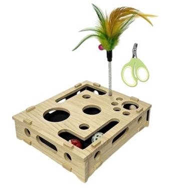 Imagem de Caixa Quebra-Cabeça para Arranhar de Gatos | de Garras Interativo de | Puzzle Arranhador Com Varinha E Bola De Sino - Para Gatos E Mobiliário Doméstico