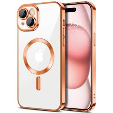 Imagem de Hython Capa magnética transparente para iPhone 15 Plus com protetor de lente de câmera [compatível com MagSafe] Capa protetora de TPU macio de borda de revestimento de luxo para iPhone 15 Plus de 6,7
