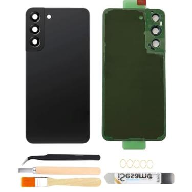 Imagem de Yuntunele Substituição da capa traseira traseira para Galaxy S22 com lente de câmera pré-instalada + ferramentas + pré-adesivo para Samsung Galaxy S22 SM-S901 todas as operadoras (preto)