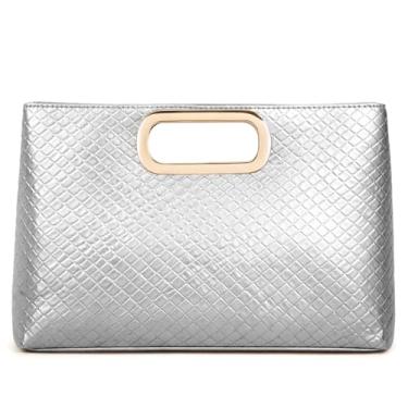 Imagem de XquiziFit Bolsa clutch feminina para noite bolsa clutch para festa de casamento formal com corrente removível, Couro PU prata, 2.5 inches x 11.5 inches x 8 inches