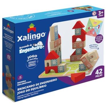 Imagem de Xalingo Blocos de Montar Brincando de Engenheiro Jogo do Equilíbrio Madeira 70 Peças