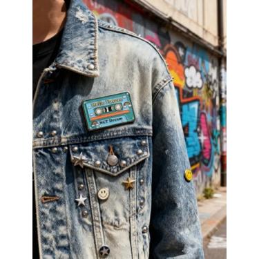 Imagem de Broche de fita cassete retrô esmaltada - broche estilo música vintage para jaquetas, mochilas e chapéus - distintivo de lapela estética legal para amantes de música, One Size, Metal, Sem Pedra