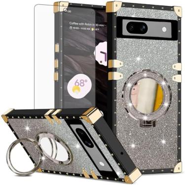Imagem de Asuwish Capa de celular para Google Pixel 7A 5G 2023 capa magnética com protetor de tela de vidro temperado e espelho brilhante brilhante anel resistente à prova de choque suporte rígido Pixel7A A7