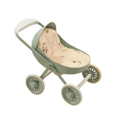 Imagem de menolana Carrinho de bebê em miniatura para casa de bonecas, acessórios criativos para bonecas BJD 1/12, móveis para casa de bonecas infantis, Verde